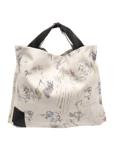 Pre-owned Adolfo Dominguez Canvas Tote In Neutrals