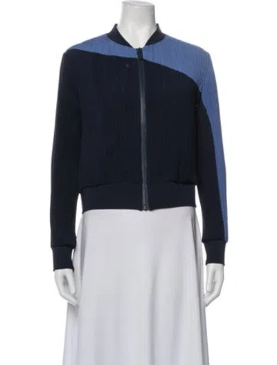 Pre-owned Adolfo Dominguez Colorblock Pattern Bomber Jacket In Blue