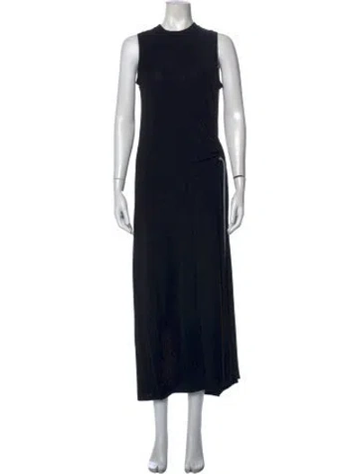 Pre-owned Adolfo Dominguez Crew Neck Long Dress In Black