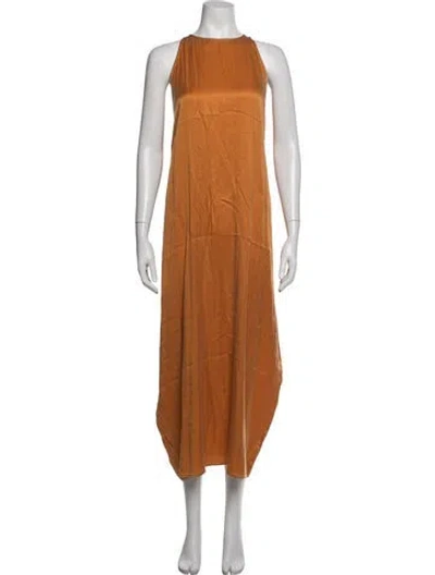 Pre-owned Adolfo Dominguez Crew Neck Long Dress In Orange