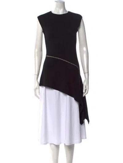 Pre-owned Adolfo Dominguez Crew Neck Midi Length Dress In Black