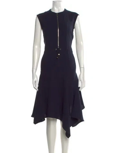 Pre-owned Adolfo Dominguez Crew Neck Midi Length Dress In Blue