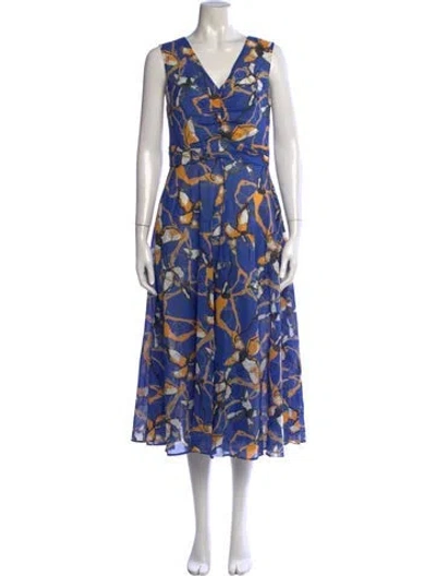 Pre-owned Adolfo Dominguez Floral Print Long Dress In Blue