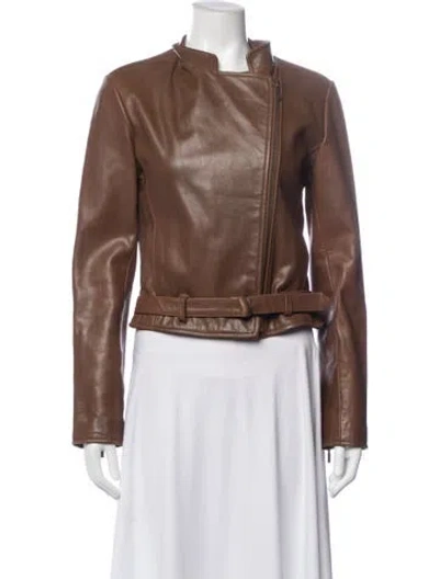 Pre-owned Adolfo Dominguez Leather Biker Jacket In Brown