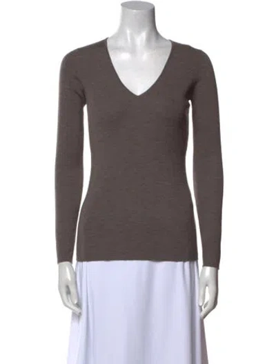 Pre-owned Adolfo Dominguez Merino Wool V-neck Sweater In Brown