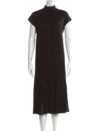 Pre-owned Adolfo Dominguez Mock Neck Midi Length Dress In Black
