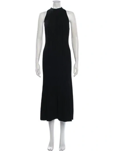 Pre-owned Adolfo Dominguez Mock Neck Midi Length Dress In Black