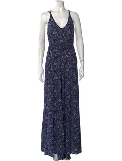 Pre-owned Adolfo Dominguez Patterned V-neck Jumpsuit In Blue