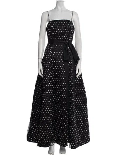 Pre-owned Adolfo Dominguez Polka Dot Print Long Dress In Black