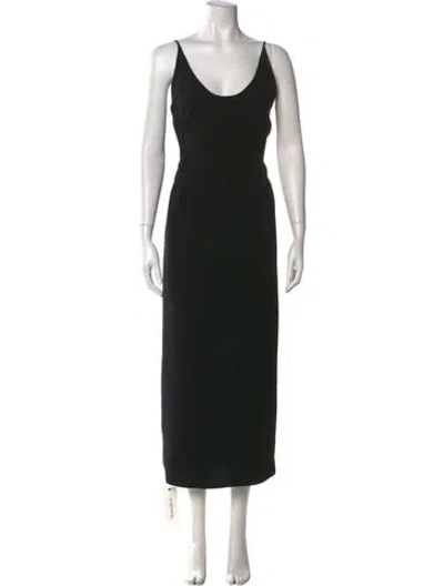 Pre-owned Adolfo Dominguez Scoop Neck Long Dress In Black