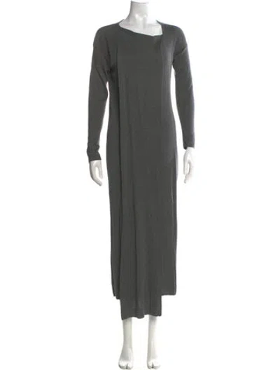 Pre-owned Adolfo Dominguez Scoop Neck Long Dress In Gray