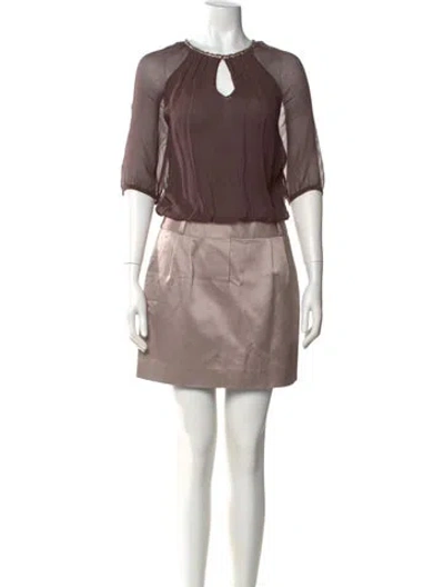 Pre-owned Adolfo Dominguez Silk Mini Dress In Brown
