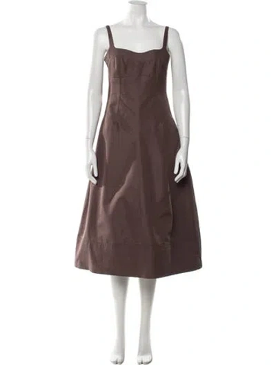 Pre-owned Adolfo Dominguez Square Neckline Midi Length Dress In Brown