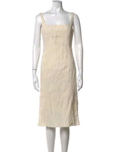 Pre-owned Adolfo Dominguez Square Neckline Midi Length Dress In Neutrals