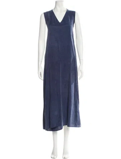 Pre-owned Adolfo Dominguez V-neck Long Dress In Blue