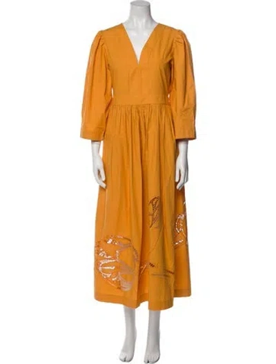 Pre-owned Adolfo Dominguez V-neck Long Dress W/ Tags In Orange