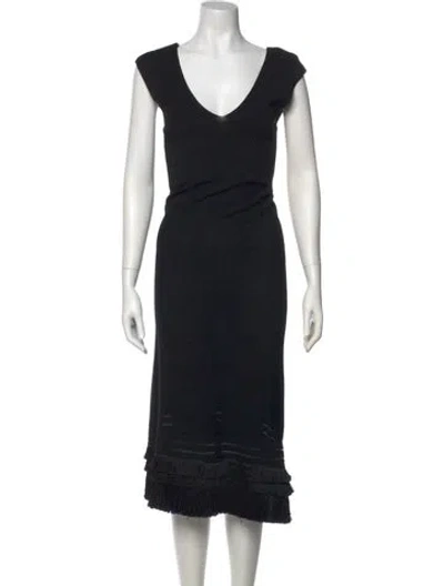 Pre-owned Adolfo Dominguez V-neck Midi Length Dress In Black