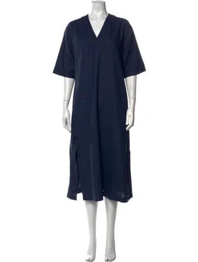 Pre-owned Adolfo Dominguez V-neck Midi Length Dress In Blue