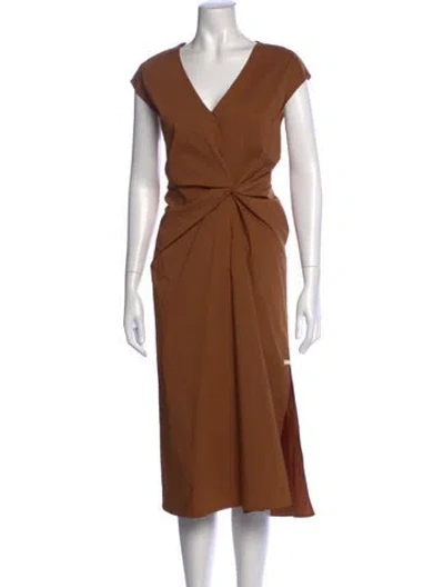 Pre-owned Adolfo Dominguez V-neck Midi Length Dress In Brown
