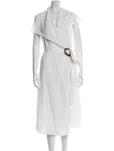 Pre-owned Adolfo Dominguez V-neck Midi Length Dress In White