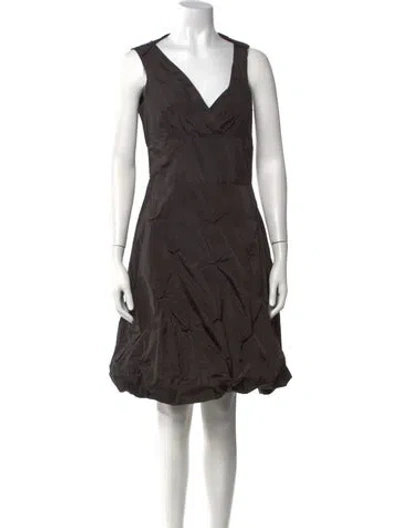 Pre-owned Adolfo Dominguez V-neck Mini Dress In Brown