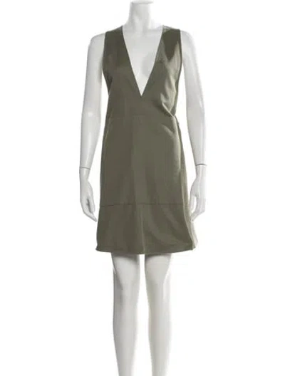 Pre-owned Adolfo Dominguez V-neck Mini Dress In Green