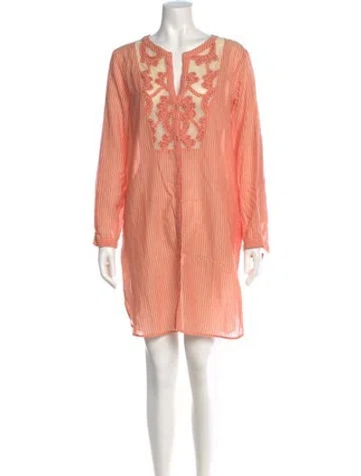 Pre-owned Adolfo Dominguez V-neck Mini Dress In Orange