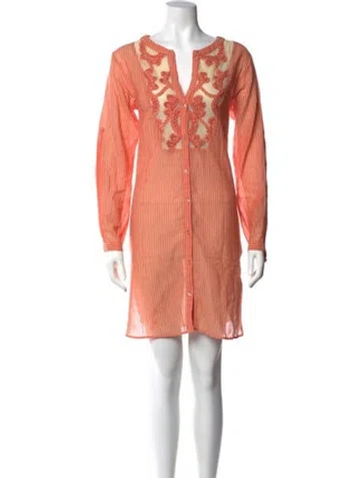 Pre-owned Adolfo Dominguez V-neck Mini Dress In Orange