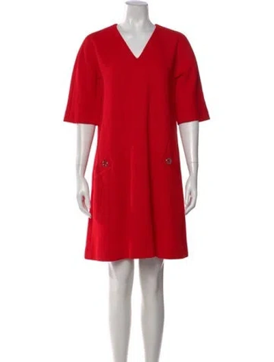 Pre-owned Adolfo Dominguez V-neck Mini Dress In Red