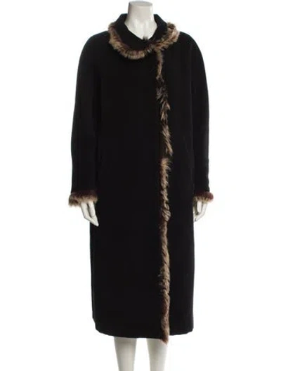 Pre-owned Adolfo Dominguez Wool Faux Fur Coat In Black