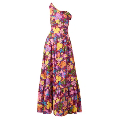 Pre-owned Adolfo Floral Print One Shoulder Ensemble In Pink