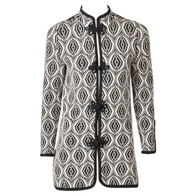 Pre-owned Adolfo Graphic Pattern Knit Cardigan In Gray