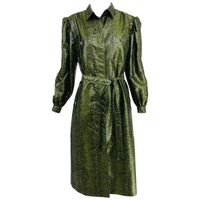 Pre-owned Adolfo Green Silk Textured Nylon Snakeskin Print Rain Coat 1980s