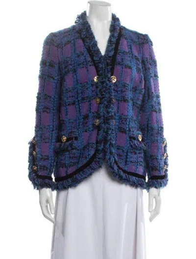 Pre-owned Adolfo Plaid Print Jacket In Blue