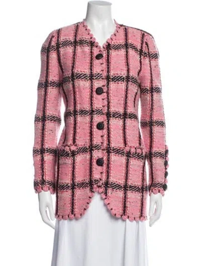 Pre-owned Adolfo Plaid Print Jacket In Pink