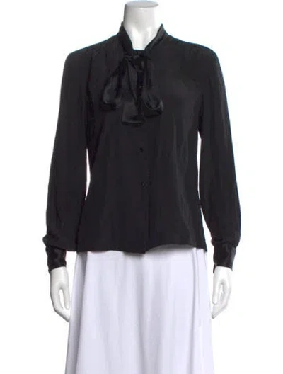 Pre-owned Adolfo Silk Tie Neck Blouse In Black
