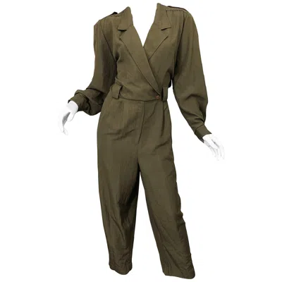 Pre-owned Adolfo Vintage  Size 16 Army Green Military Inspired One Piece Jumpsuit