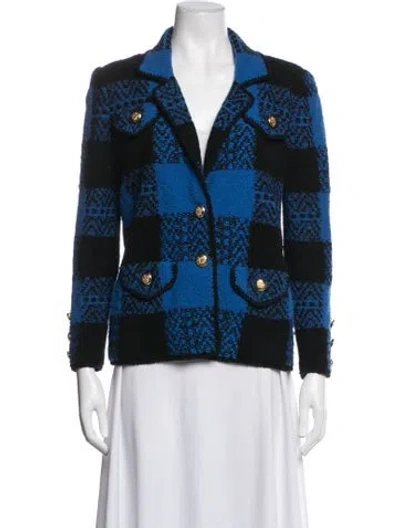 Pre-owned Adolfo Vintage Wool Blazer In Blue
