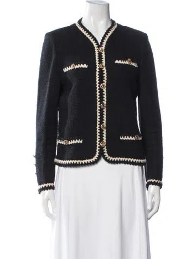 Pre-owned Adolfo Wool Open Front Sweater In Black