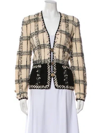 Pre-owned Adolfo Wool Plaid Print Jacket In Neutral