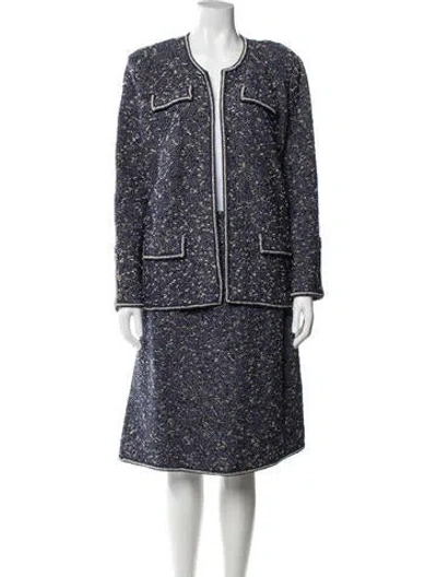 Pre-owned Adolfo Wool Tweed Pattern Skirt Set In Blue