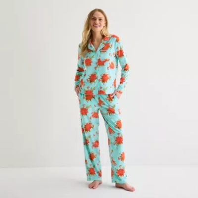 Adonna Womens Fleece Long Sleeve 2-pc. Pajama Set In Blue