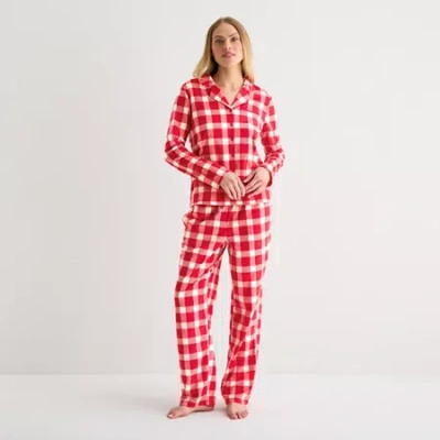 Adonna Womens Fleece Long Sleeve 2-pc. Pajama Set In Red