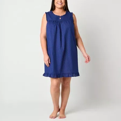 Adonna Womens Keyhole Neck Sleeveless Plus Nightgown In Blue