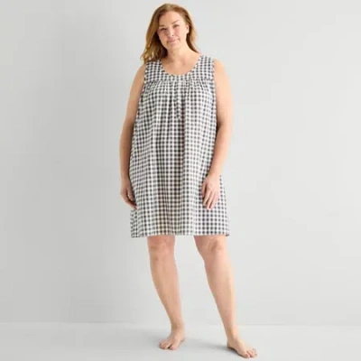 Adonna Womens Plus Poplin Scoop Neck Nightgown In Gray