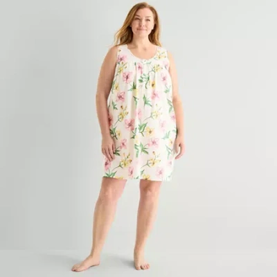 Adonna Womens Plus Poplin Sleeveless Scoop Neck Nightgown In Multi