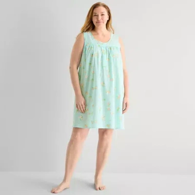 Adonna Womens Plus Poplin Sleeveless Scoop Neck Nightgown In Blue