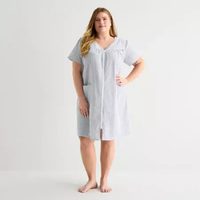Adonna Womens Plus Short Sleeve Mid Length Robe In Blue