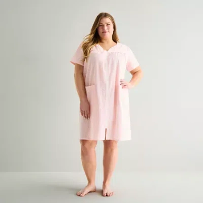 Adonna Womens Plus Short Sleeve Mid Length Robe In Pink