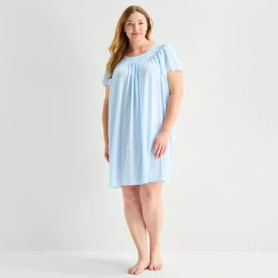 Adonna Womens Plus Short Sleeve Round Neck Nightgown In Blue